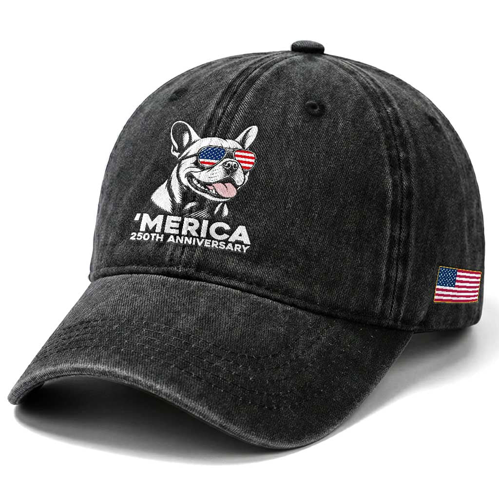 Merica French Bulldog Lover Washed Cotton Baseball Cap 250th Anniversary Gift