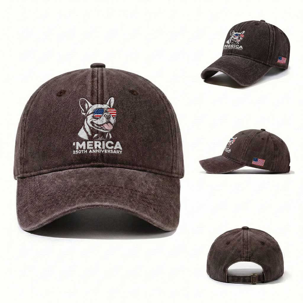 Merica French Bulldog Lover Washed Cotton Baseball Cap 250th Anniversary Gift