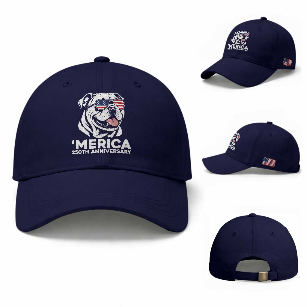 Merica English Bulldog Lover Baseball Cap 250th Anniversary Gift