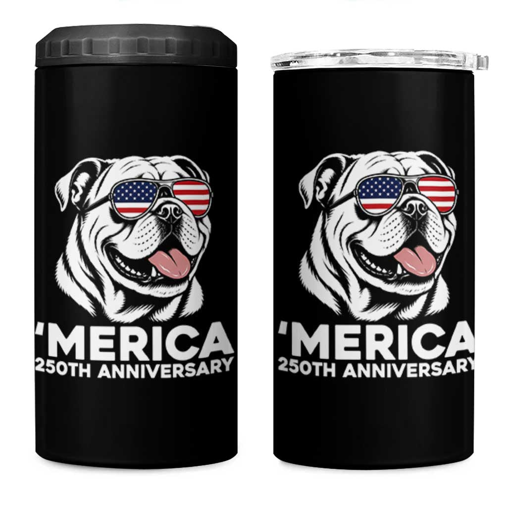 Merica English Bulldog Lover 4 in 1 Can Cooler Tumbler 250th Anniversary Gift