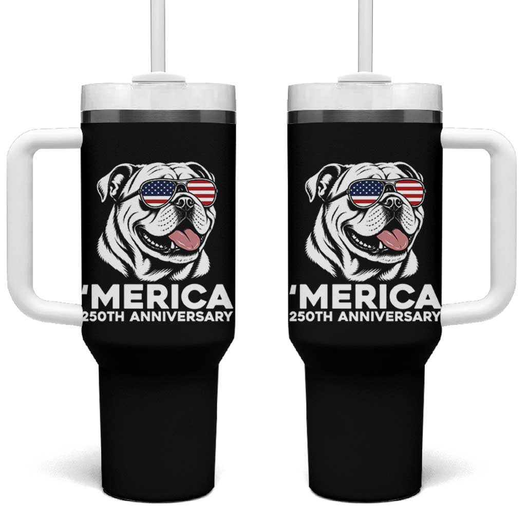 Merica English Bulldog Lover Tumbler With Handle 250th Anniversary Gift