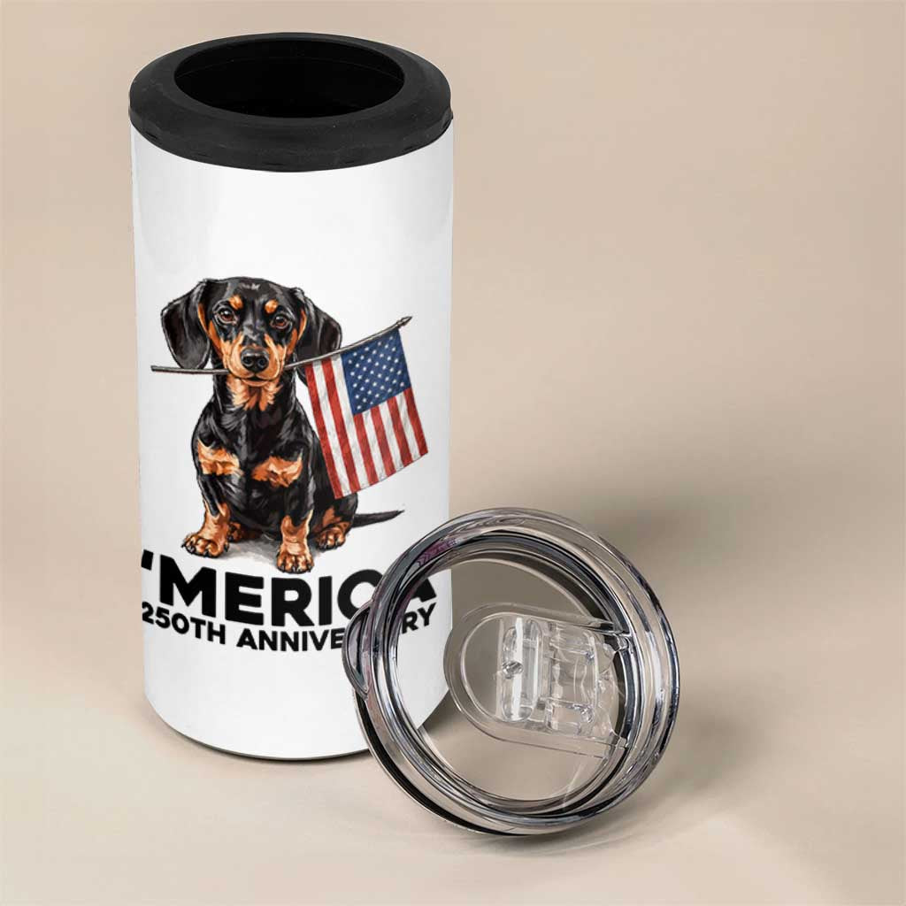 Merica Dachshund Lover 4 in 1 Can Cooler Tumbler 250th Anniversary Gift
