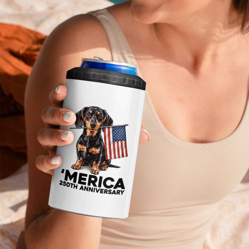Merica Dachshund Lover 4 in 1 Can Cooler Tumbler 250th Anniversary Gift