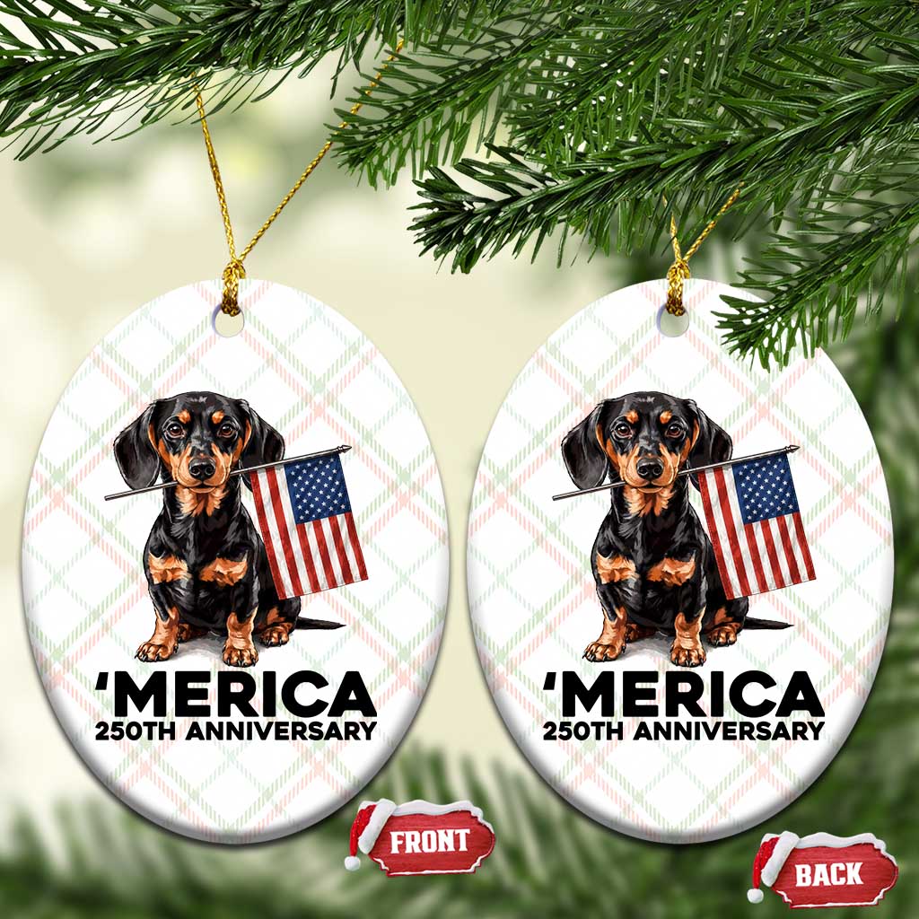 Merica Dachshund Lover Ceramic Ornament 250th Anniversary Gift