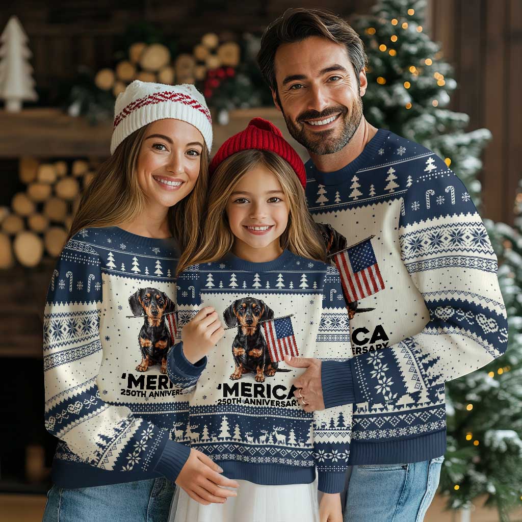 Merica Dachshund Lover Ugly Christmas Sweater 250th Anniversary Gift
