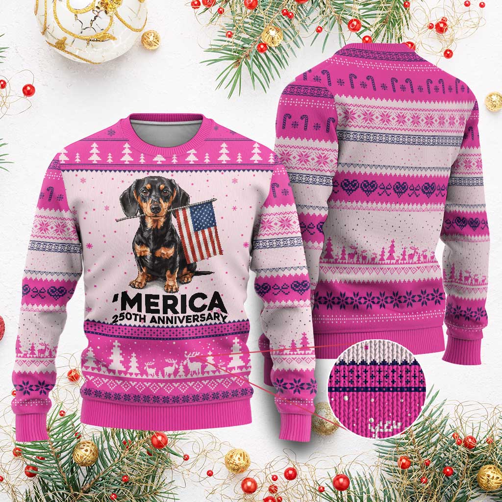 Merica Dachshund Lover Ugly Christmas Sweater 250th Anniversary Gift