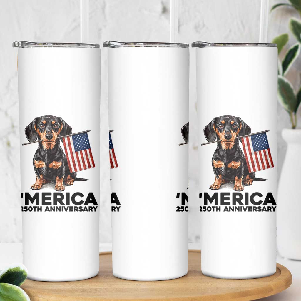 Merica Dachshund Lover Skinny Tumbler 250th Anniversary Gift