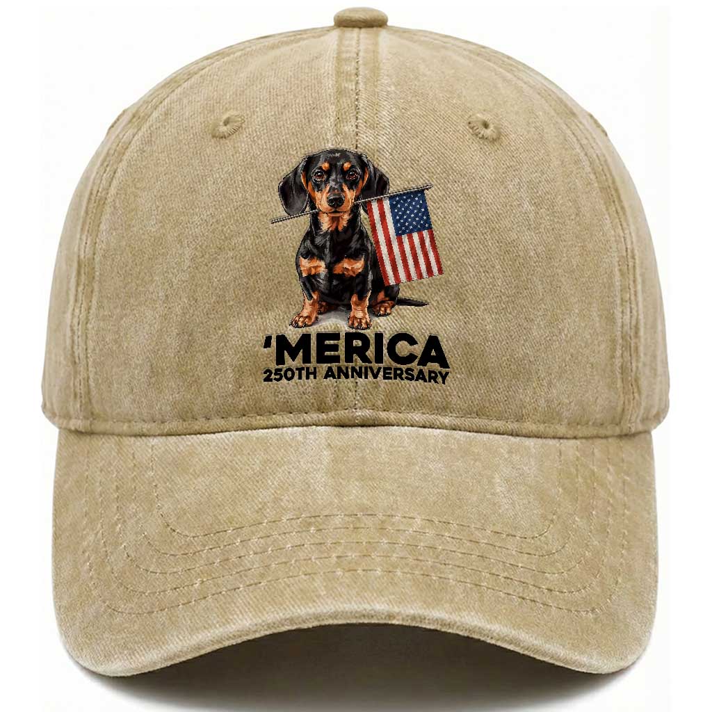 Merica Dachshund Lover Washed Cotton Baseball Cap 250th Anniversary Gift