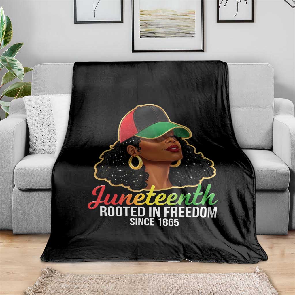Black Woman Juneteenth Graphic Throw Blanket Rooted In Freedom Since 1865