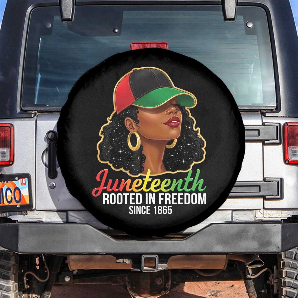 Black Woman Juneteenth Graphic Spare Tire Cover Rooted In Freedom Since 1865