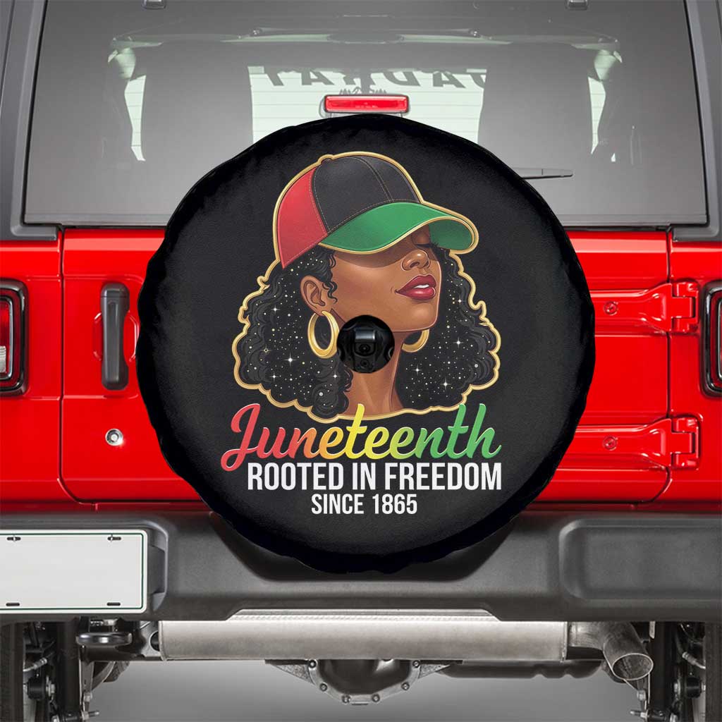 Black Woman Juneteenth Graphic Spare Tire Cover Rooted In Freedom Since 1865