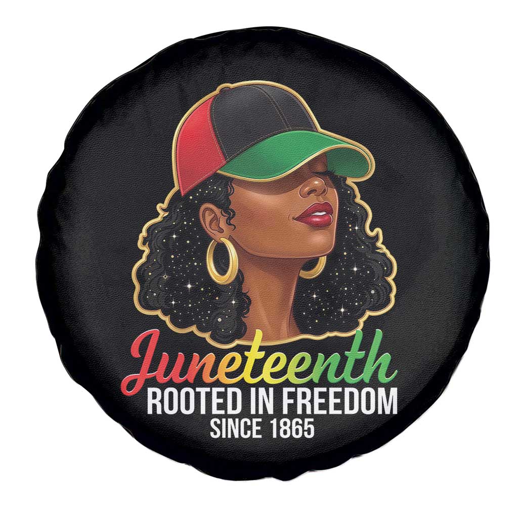 Black Woman Juneteenth Graphic Spare Tire Cover Rooted In Freedom Since 1865