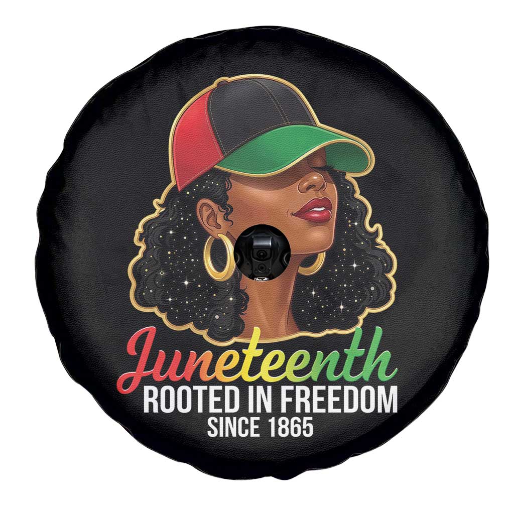 Black Woman Juneteenth Graphic Spare Tire Cover Rooted In Freedom Since 1865