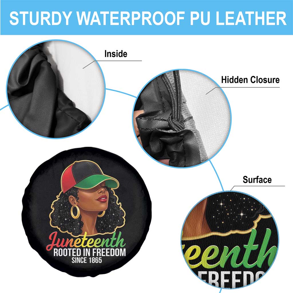 Black Woman Juneteenth Graphic Spare Tire Cover Rooted In Freedom Since 1865