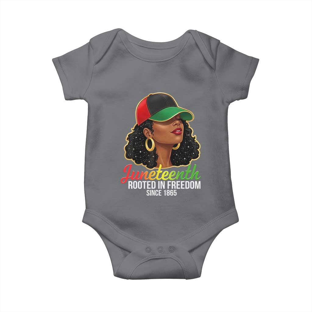 Black Woman Juneteenth Graphic Baby Onesie Rooted In Freedom Since 1865
