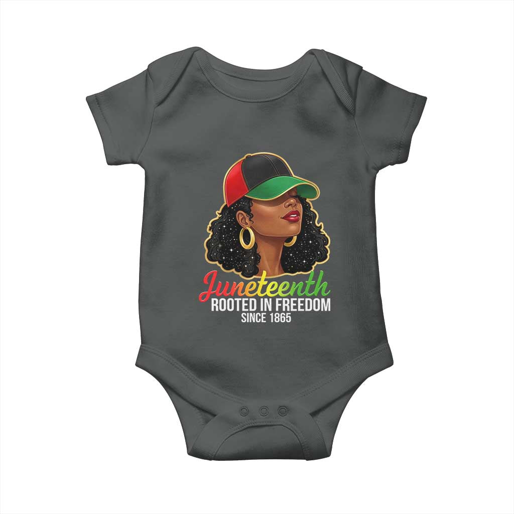 Black Woman Juneteenth Graphic Baby Onesie Rooted In Freedom Since 1865