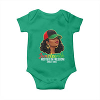 Black Woman Juneteenth Graphic Baby Onesie Rooted In Freedom Since 1865