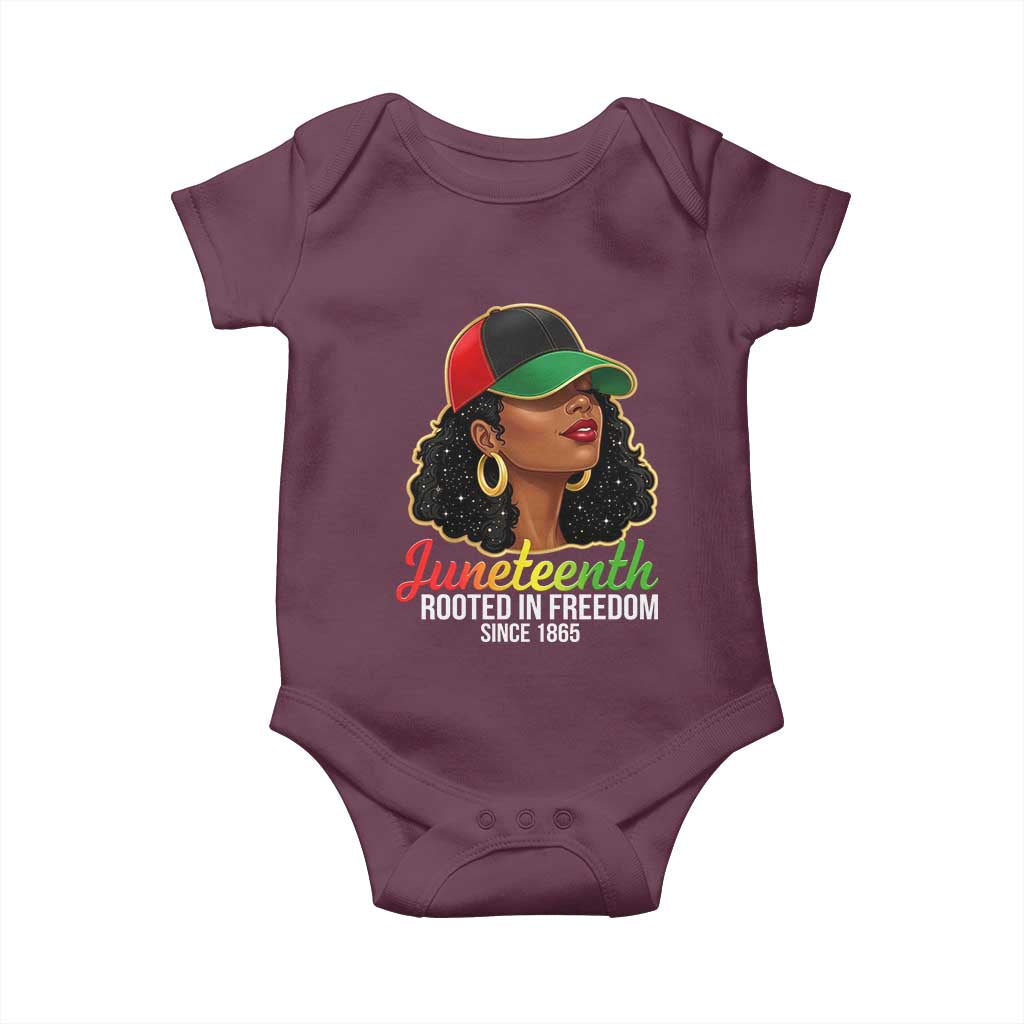 Black Woman Juneteenth Graphic Baby Onesie Rooted In Freedom Since 1865