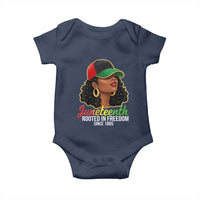 Black Woman Juneteenth Graphic Baby Onesie Rooted In Freedom Since 1865