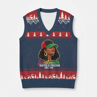 Black Woman Juneteenth Graphic V-Neck Knit Sweater Vest Rooted In Freedom Since 1865