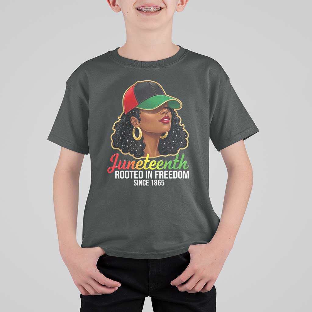 Black Woman Juneteenth Graphic T Shirt For Kid Rooted In Freedom Since 1865
