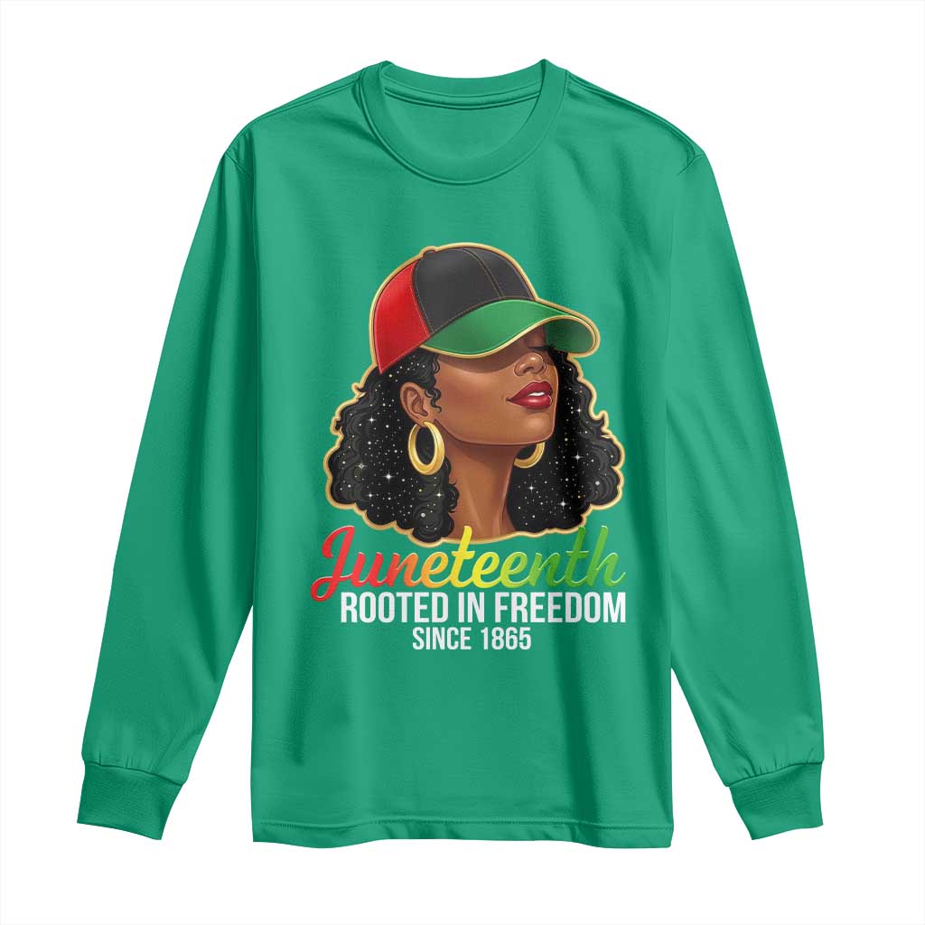 Black Woman Juneteenth Graphic Long Sleeve Shirt Rooted In Freedom Since 1865