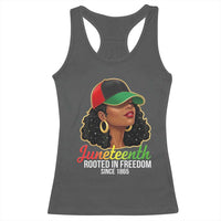Black Woman Juneteenth Graphic Racerback Tank Top Rooted In Freedom Since 1865