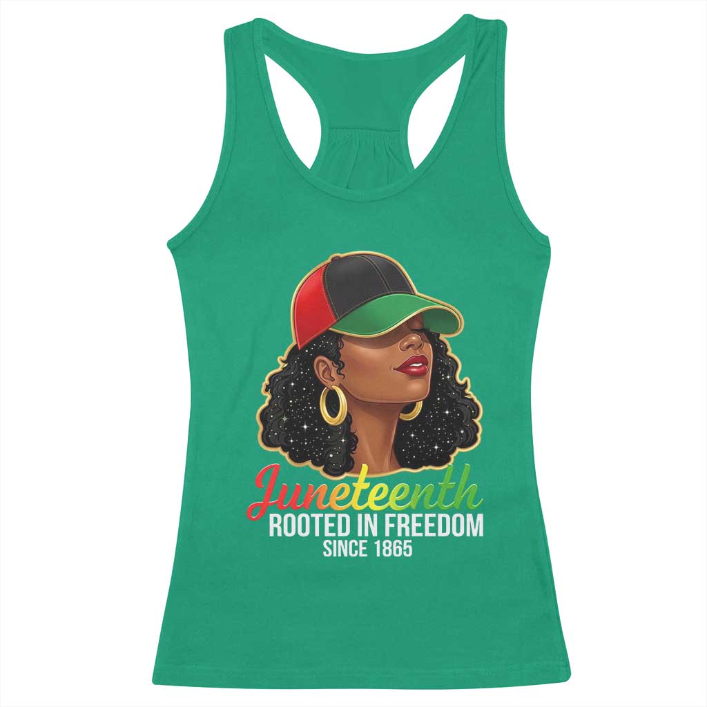 Black Woman Juneteenth Graphic Racerback Tank Top Rooted In Freedom Since 1865