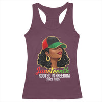 Black Woman Juneteenth Graphic Racerback Tank Top Rooted In Freedom Since 1865