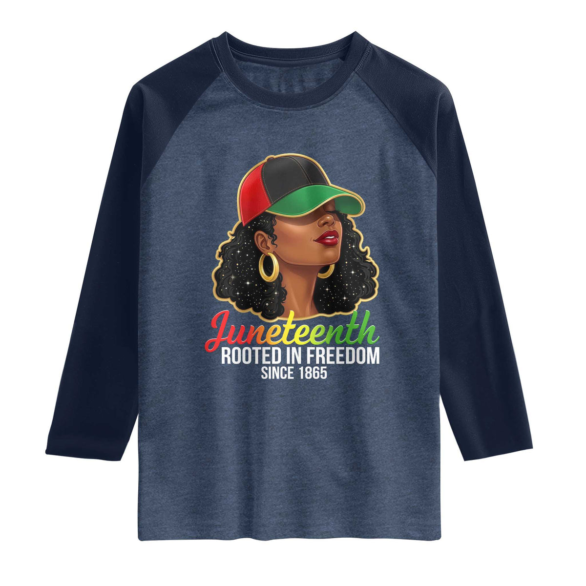 Black Woman Juneteenth Graphic Raglan Shirt Rooted In Freedom Since 1865