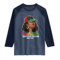 Black Woman Juneteenth Graphic Raglan Shirt Rooted In Freedom Since 1865
