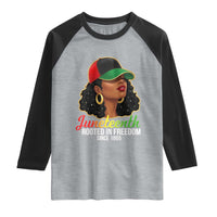 Black Woman Juneteenth Graphic Raglan Shirt Rooted In Freedom Since 1865