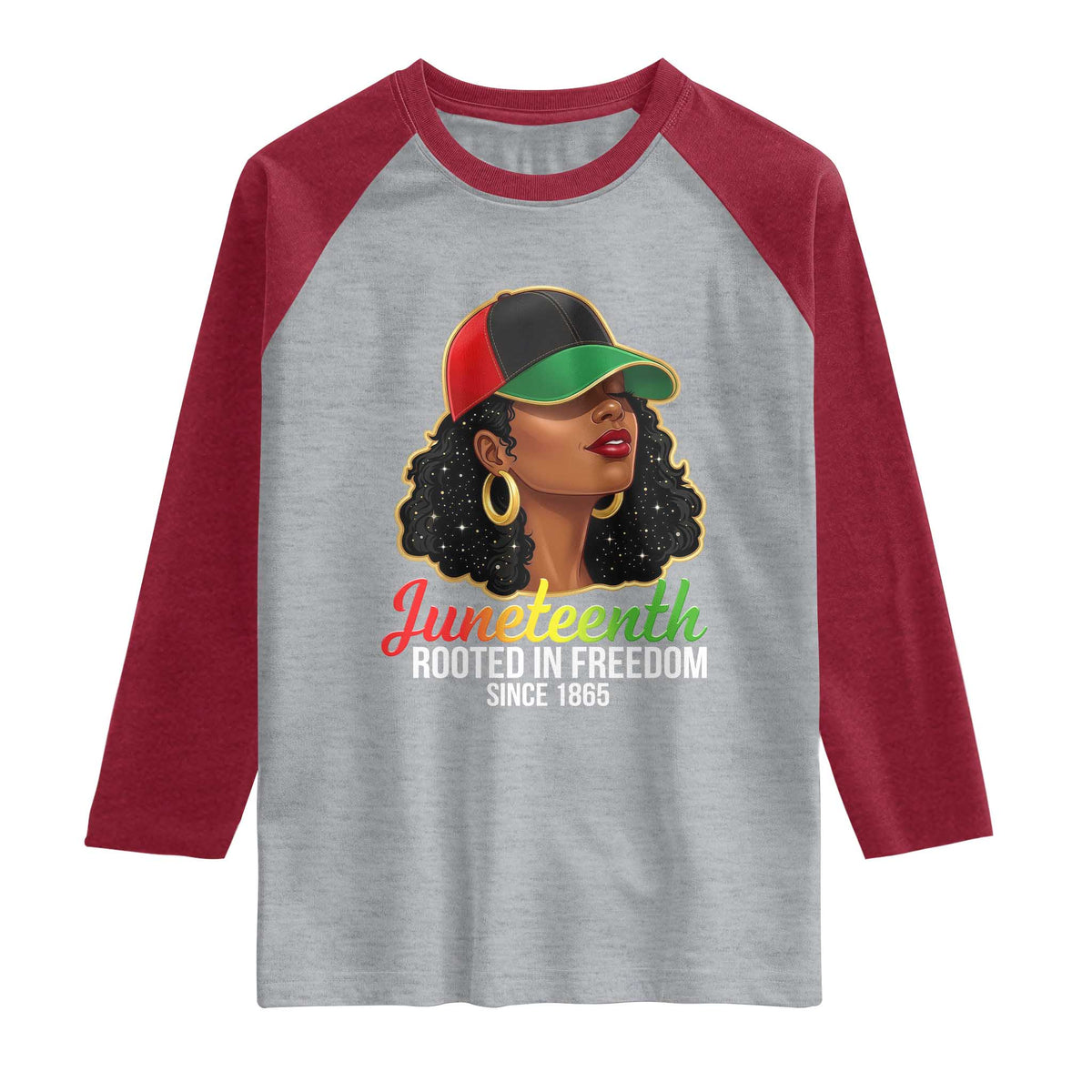 Black Woman Juneteenth Graphic Raglan Shirt Rooted In Freedom Since 1865