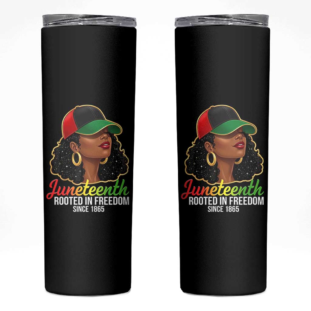 Black Woman Juneteenth Graphic Skinny Tumbler Rooted In Freedom Since 1865