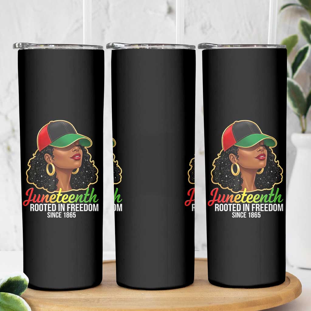 Black Woman Juneteenth Graphic Skinny Tumbler Rooted In Freedom Since 1865