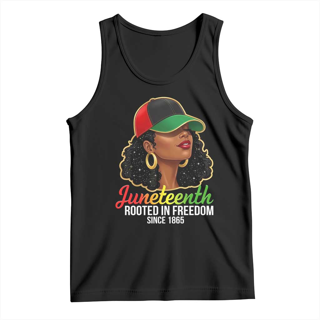Black Woman Juneteenth Graphic Tank Top Rooted In Freedom Since 1865
