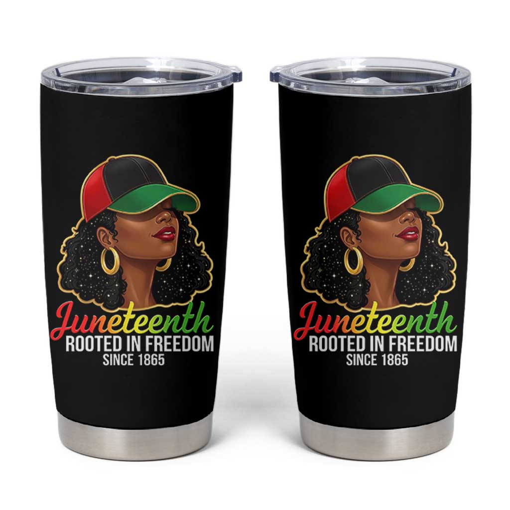 Black Woman Juneteenth Graphic Tumbler Cup Rooted In Freedom Since 1865