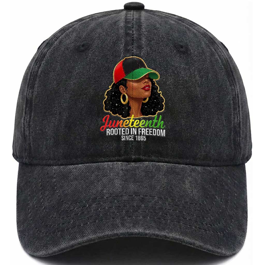 Black Woman Juneteenth Graphic Washed Cotton Baseball Cap Rooted In Freedom Since 1865