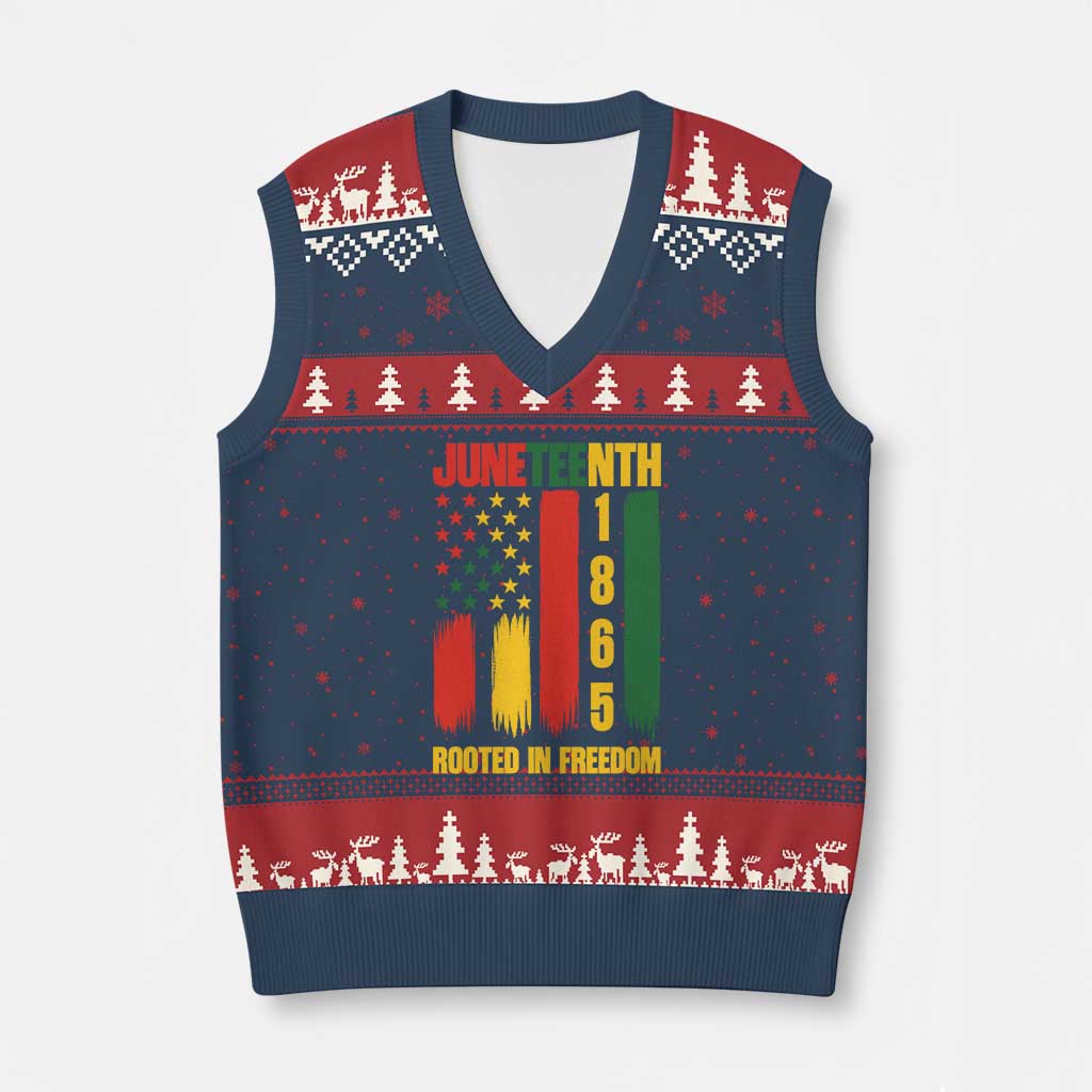 Juneteenth 1865 Freedom Pride V-Neck Knit Sweater Vest African American Heritage Graphic