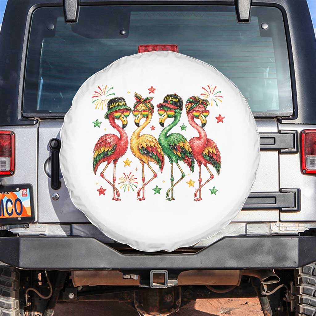 Funny Juneteenth Flamingos Squad Spare Tire Cover African American Heritage