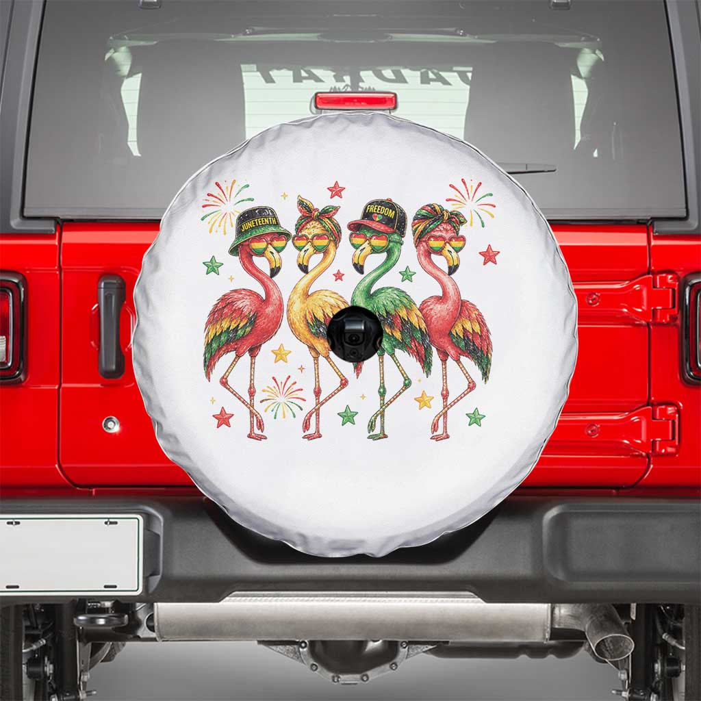Funny Juneteenth Flamingos Squad Spare Tire Cover African American Heritage