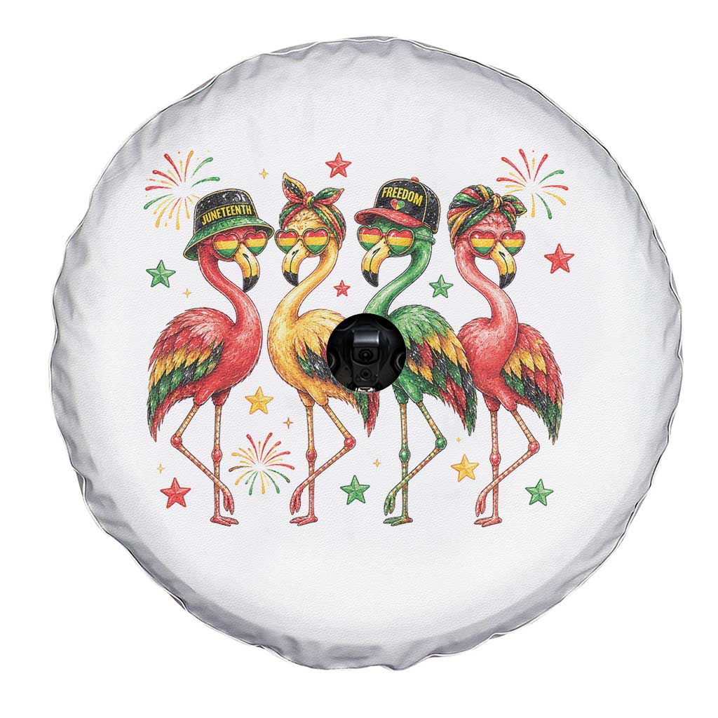 Funny Juneteenth Flamingos Squad Spare Tire Cover African American Heritage