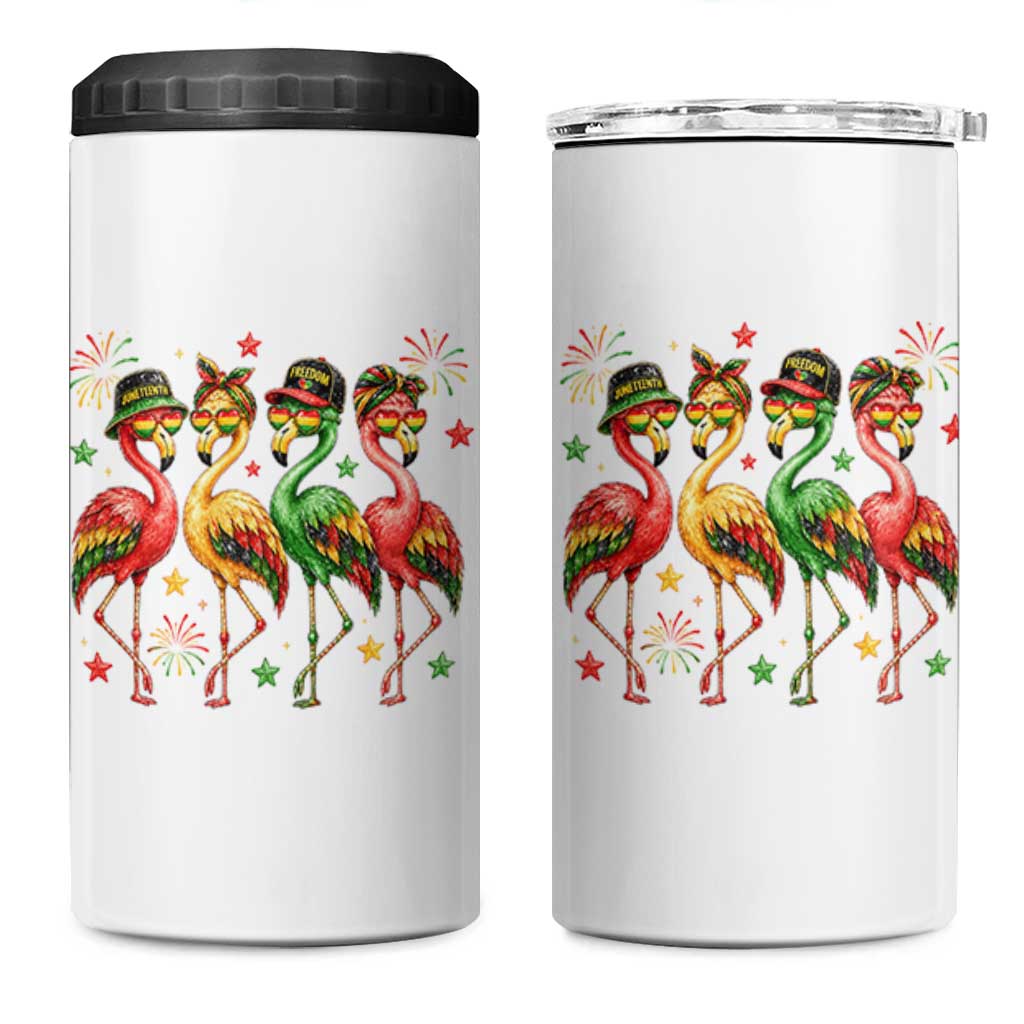 Funny Juneteenth Flamingos Squad 4 in 1 Can Cooler Tumbler African American Heritage