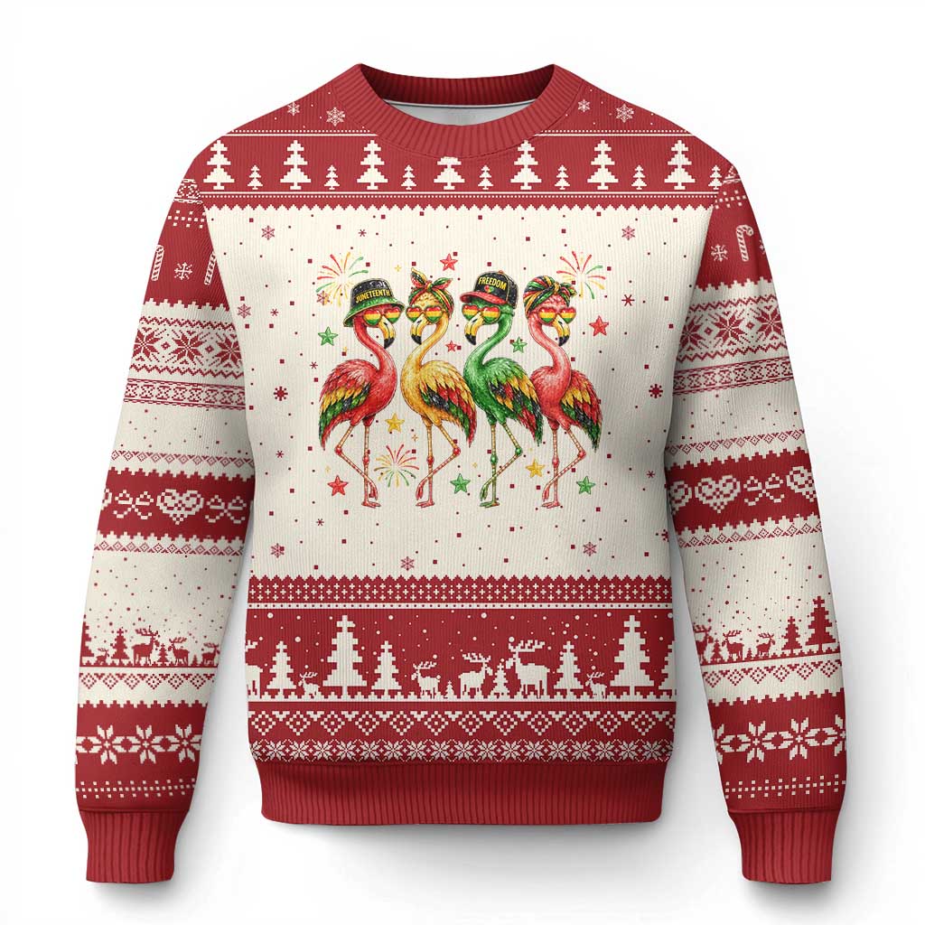 Funny Juneteenth Flamingos Squad Ugly Christmas Sweater African American Heritage