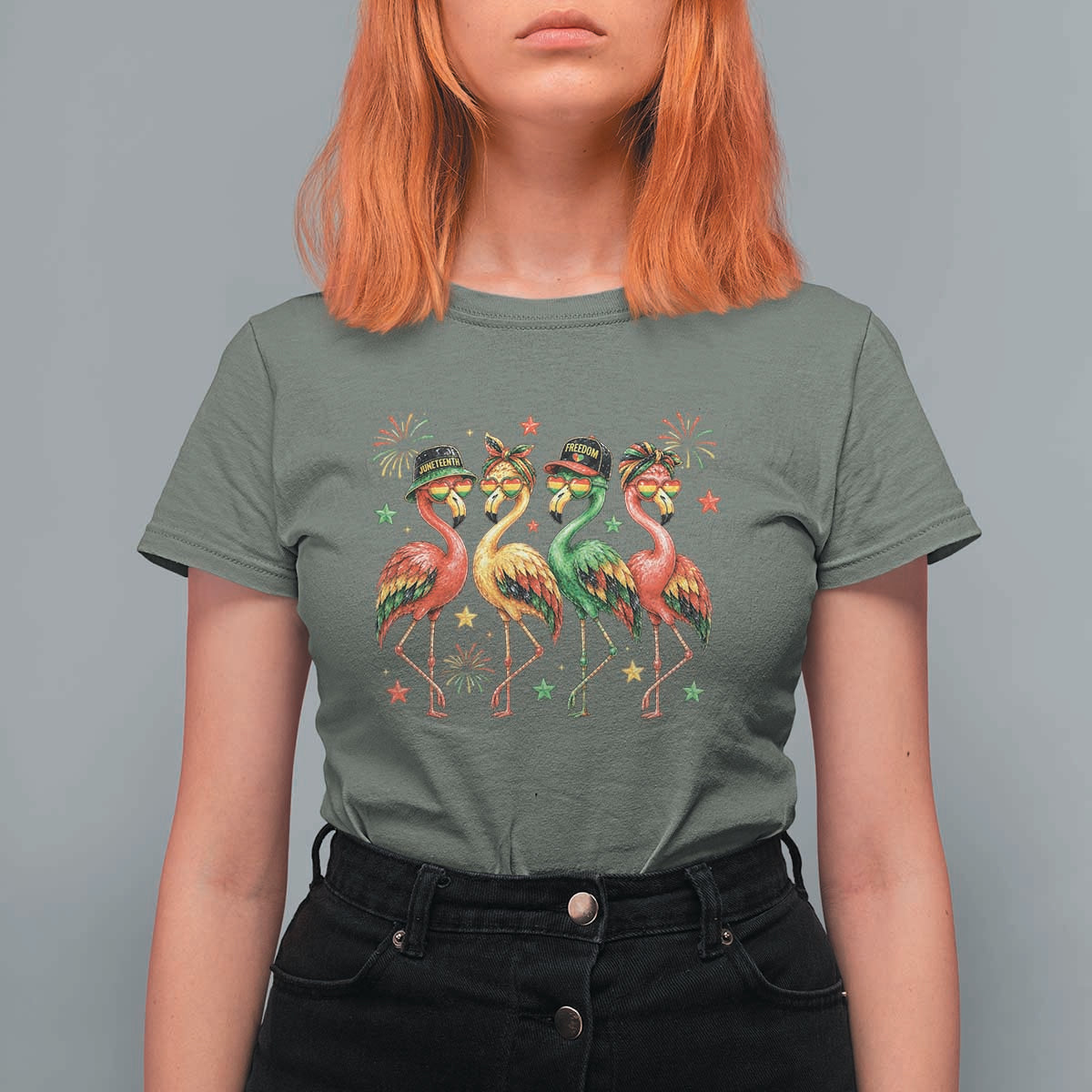Funny Juneteenth Flamingos Squad T Shirt For Women African American Heritage