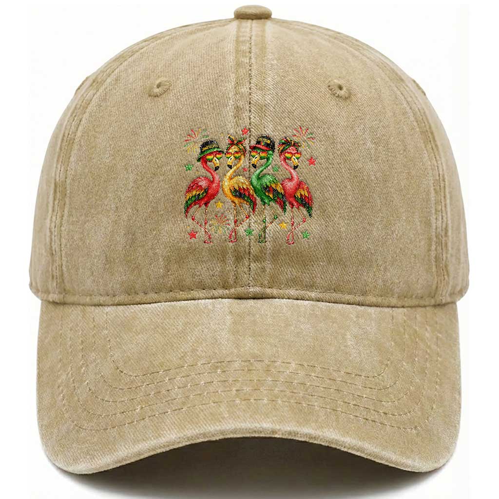 Funny Juneteenth Flamingos Squad Washed Cotton Baseball Cap African American Heritage