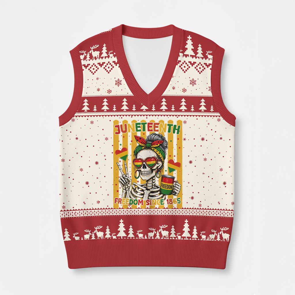 Skeleton Juneteenth Freedom V-Neck Knit Sweater Vest African American Pride Gift