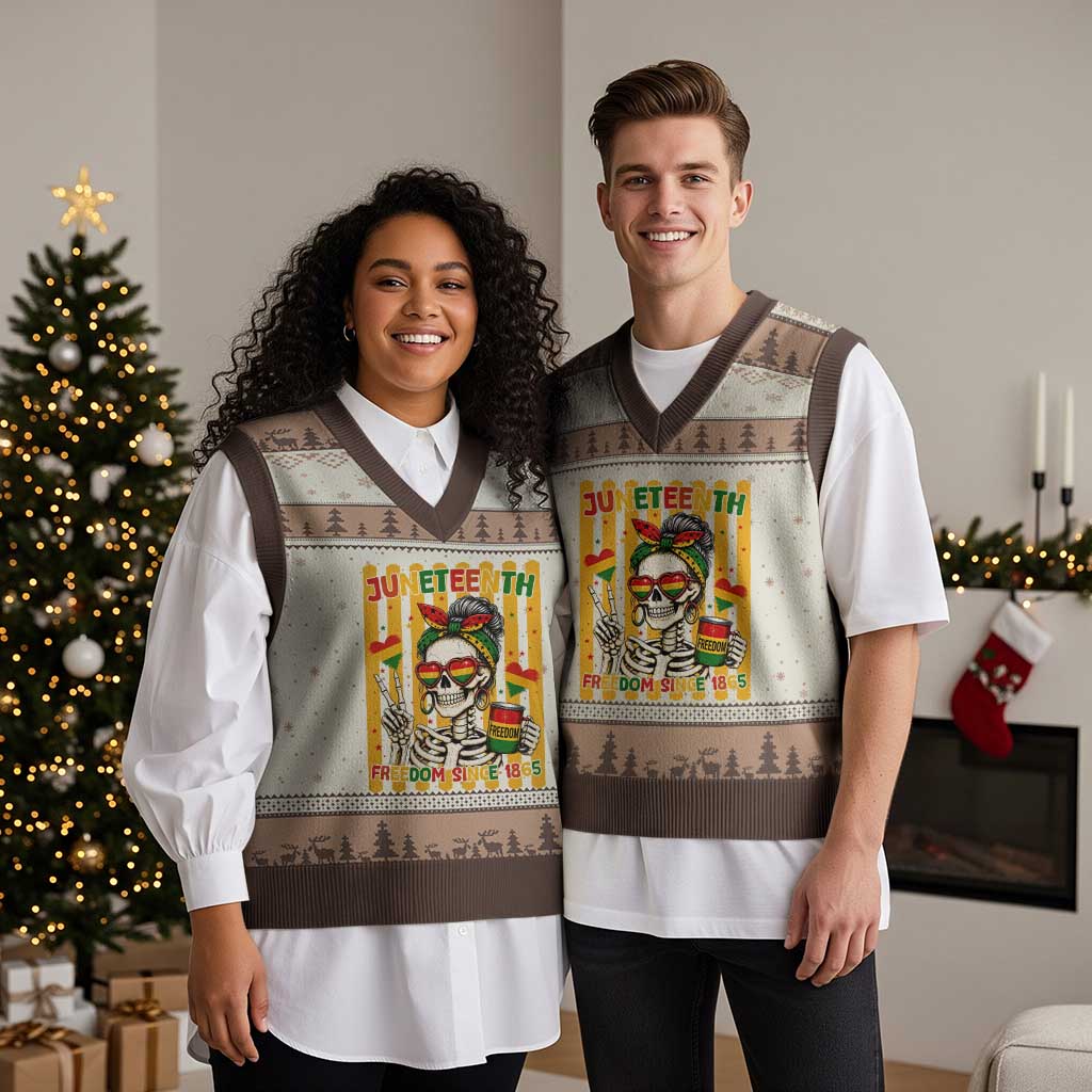 Skeleton Juneteenth Freedom V-Neck Knit Sweater Vest African American Pride Gift