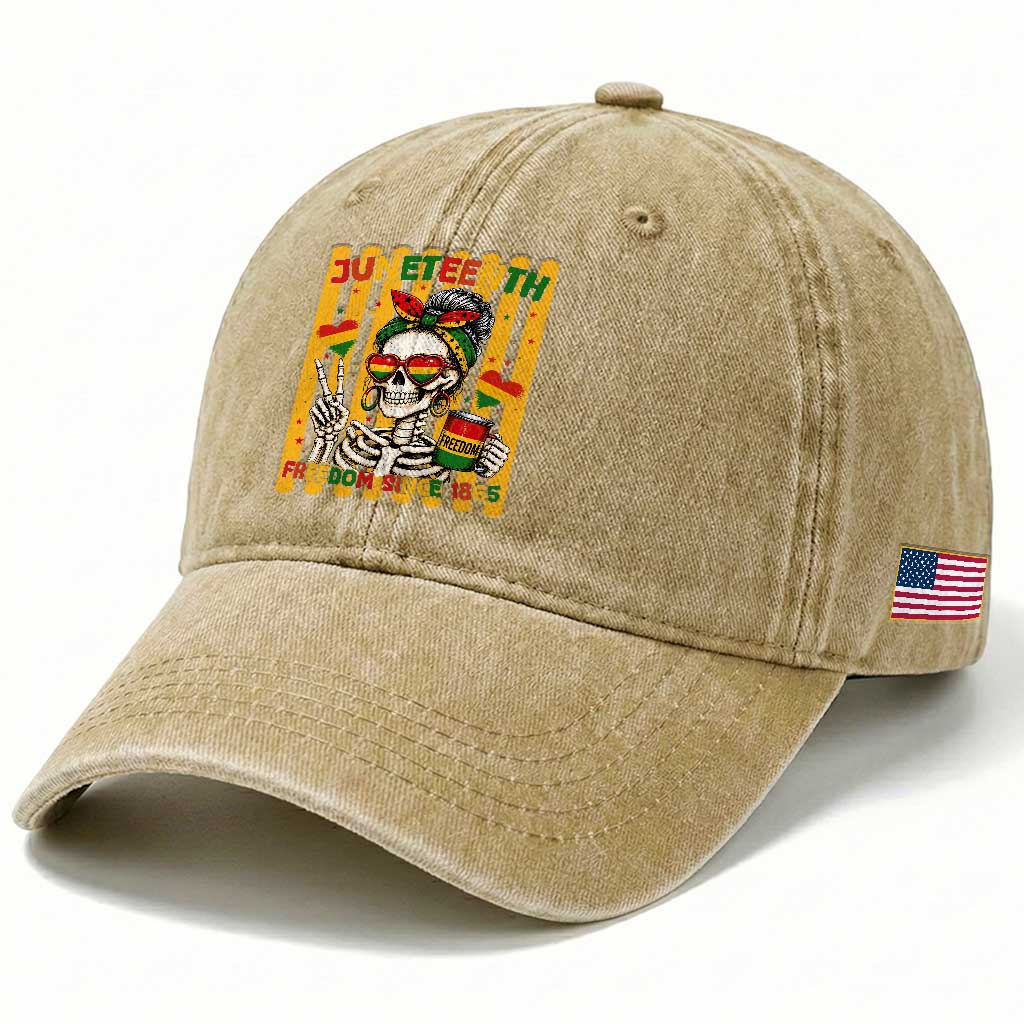 Skeleton Juneteenth Freedom Washed Cotton Baseball Cap African American Pride Gift