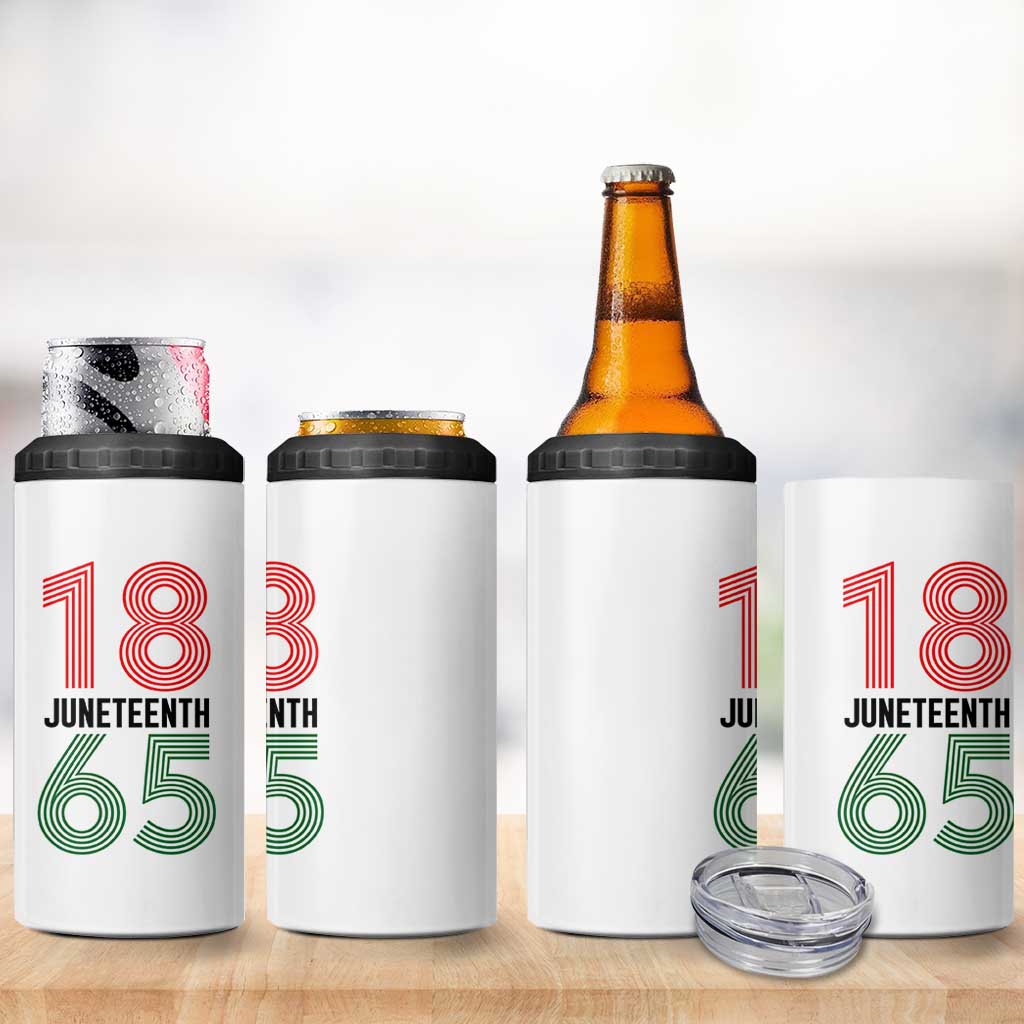 Vintage Juneteenth 1865 4 in 1 Can Cooler Tumbler Retro Striped Number Graphic